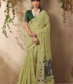 lime ethnic motifs cotton blend muga saree