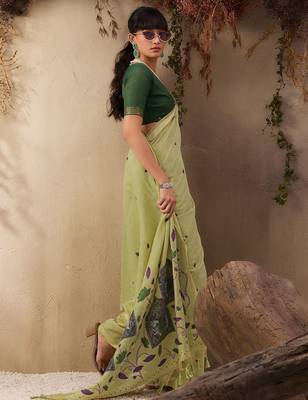 lime ethnic motifs cotton blend muga saree 2