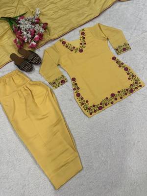 Yellow chanderi embroidered farshi salwar set 5