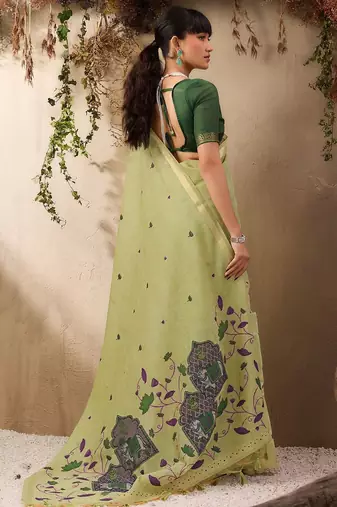 lime ethnic motifs cotton blend muga saree