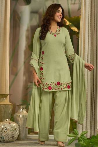 Light-green chanderi embroidered farshi salwar set