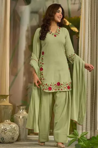 Light-green chanderi embroidered farshi salwar set
