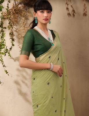 lime ethnic motifs cotton blend muga saree 5