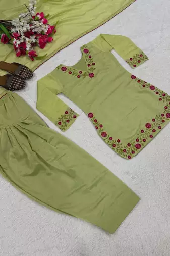 Light-green chanderi embroidered farshi salwar set