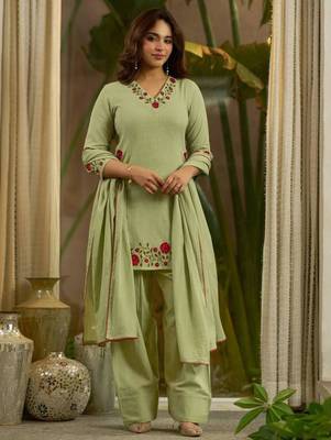 Light-green chanderi embroidered farshi salwar set 3