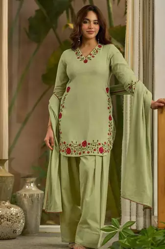 Light-green chanderi embroidered farshi salwar set