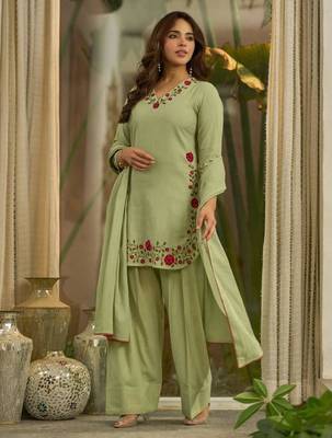 Light-green chanderi embroidered farshi salwar set 5