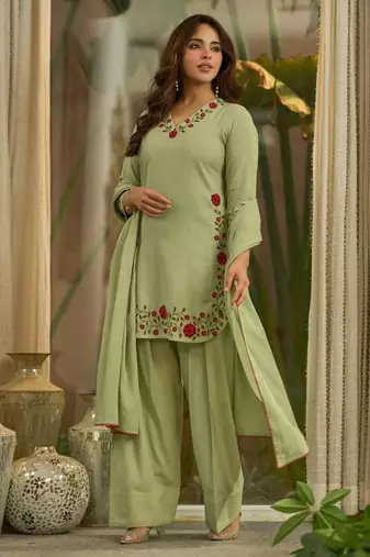 Light-green chanderi embroidered farshi salwar set
