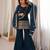 Dark-blue silk blend embroidered palazzo set