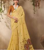 yellow ethnic motifs cotton blend muga saree