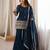 Dark-blue silk blend embroidered palazzo set