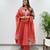 Dark-coral chanderi embroidered palazzo set