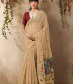 beige ethnic motifs cotton blend muga saree