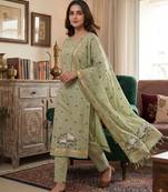 Pista green muga cotton jamdani pichwai weaving salwar suit
