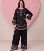 Black silk blend embroidered farshi salwar set