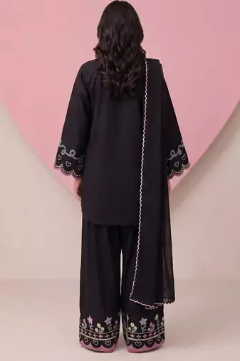 Black silk blend embroidered farshi salwar set