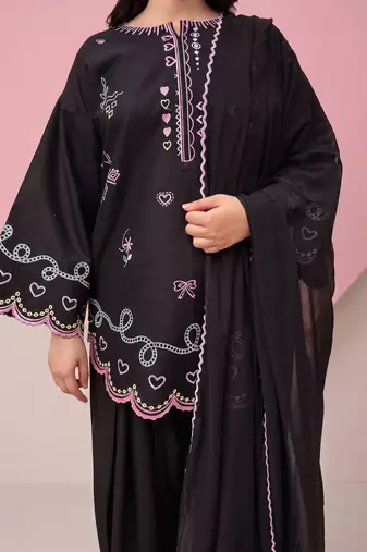 Black silk blend embroidered farshi salwar set