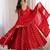 Red silk blend embroidered flared gown set