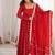 Red silk blend embroidered flared gown set