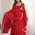 Red silk blend embroidered flared gown set