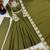 Olive silk blend embroidered flared gown set