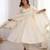 White silk blend embroidered flared gown set