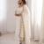 White silk blend embroidered flared gown set