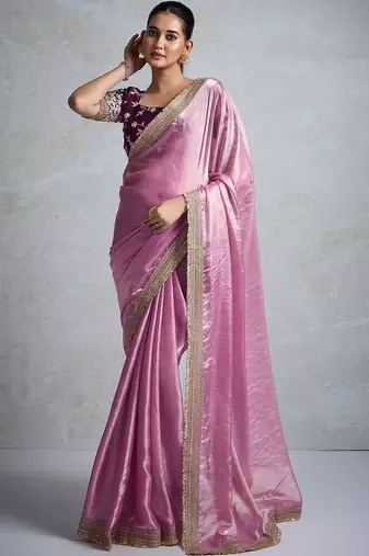 pink chiffon sarees with blouse