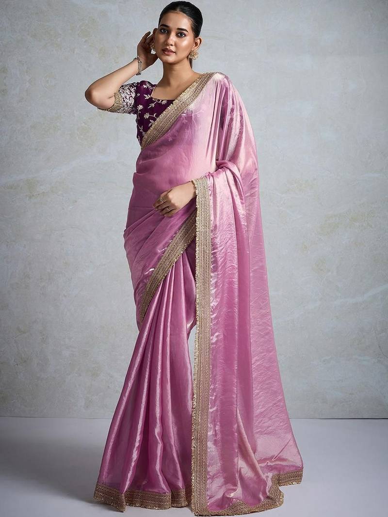 pink chiffon sarees with blouse