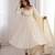 White silk blend embroidered flared gown set