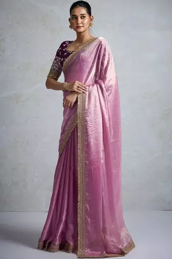 pink chiffon sarees with blouse