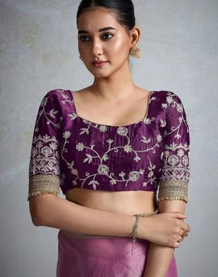 pink chiffon sarees with blouse 3
