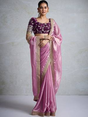 pink chiffon sarees with blouse 4