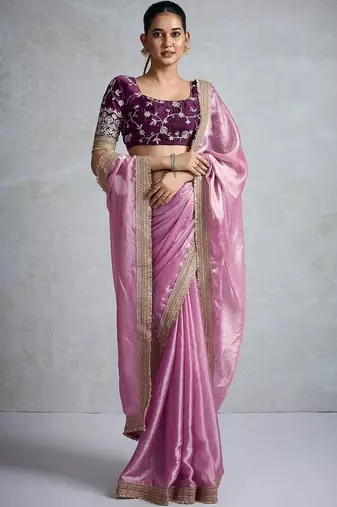 pink chiffon sarees with blouse
