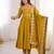 Dark-yellow silk blend embroidered flared gown set