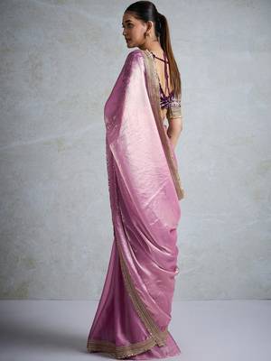 pink chiffon sarees with blouse 5