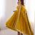Dark-yellow silk blend embroidered flared gown set