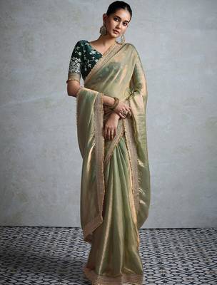 olive embellished zari chiffon designer saree 1