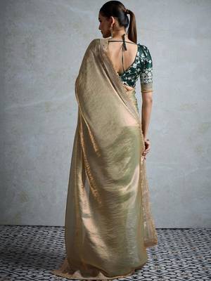 olive embellished zari chiffon designer saree 2