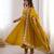 Dark-yellow silk blend embroidered flared gown set