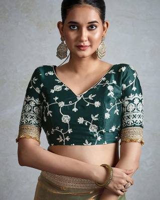 olive embellished zari chiffon designer saree 3