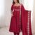 Red silk blend embroidered flared gown set