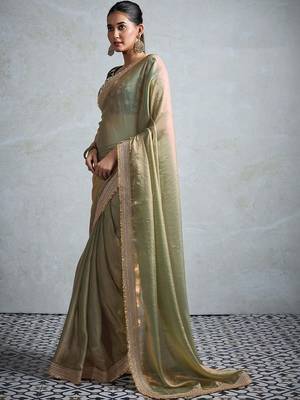 olive embellished zari chiffon designer saree 4