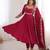 Red silk blend embroidered flared gown set