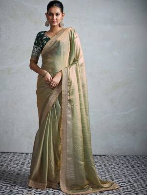 olive embellished zari chiffon designer saree 5