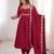 Red silk blend embroidered flared gown set
