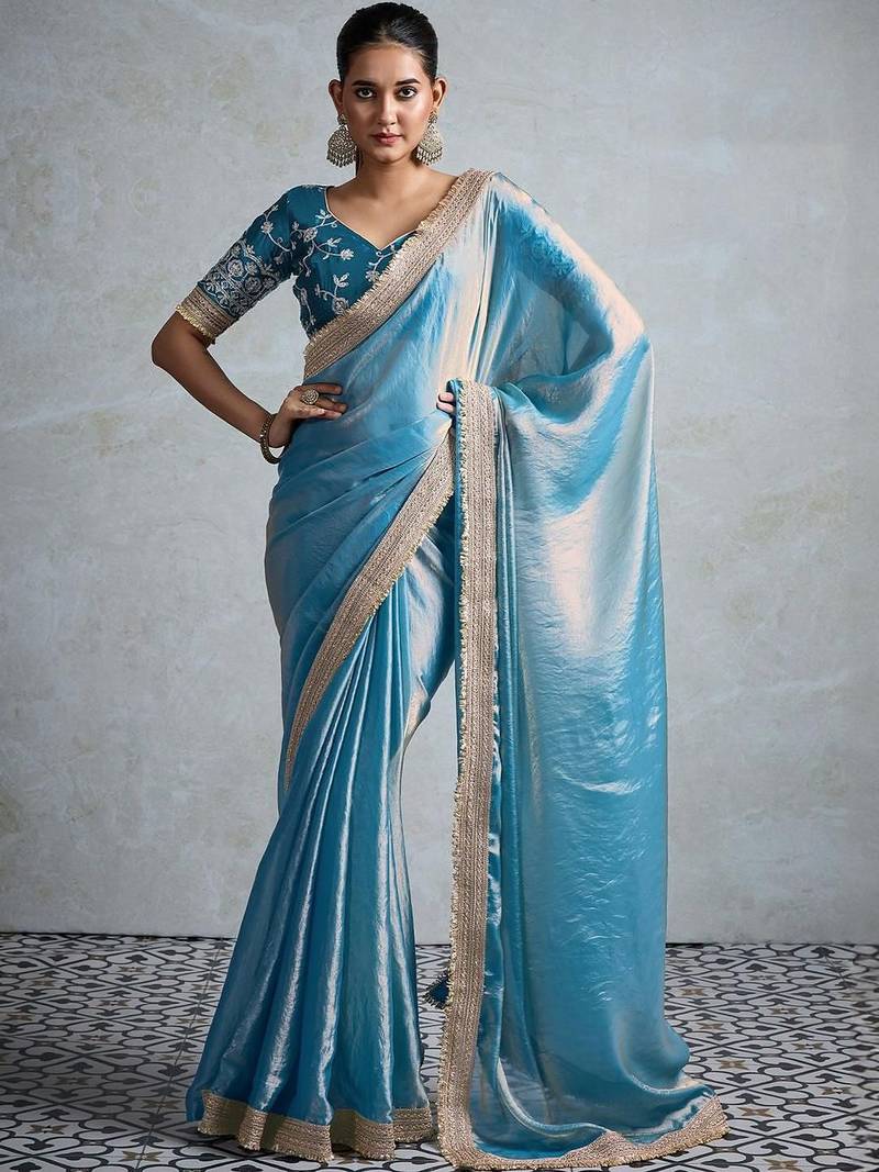 teal chiffon sarees