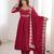 Red silk blend embroidered flared gown set