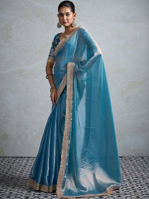 teal chiffon sarees 2