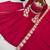 Red silk blend embroidered flared gown set